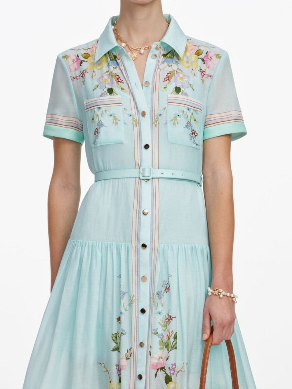 Self Portrait Mint Floral Organza Midi Dress - Picture 4 of 6